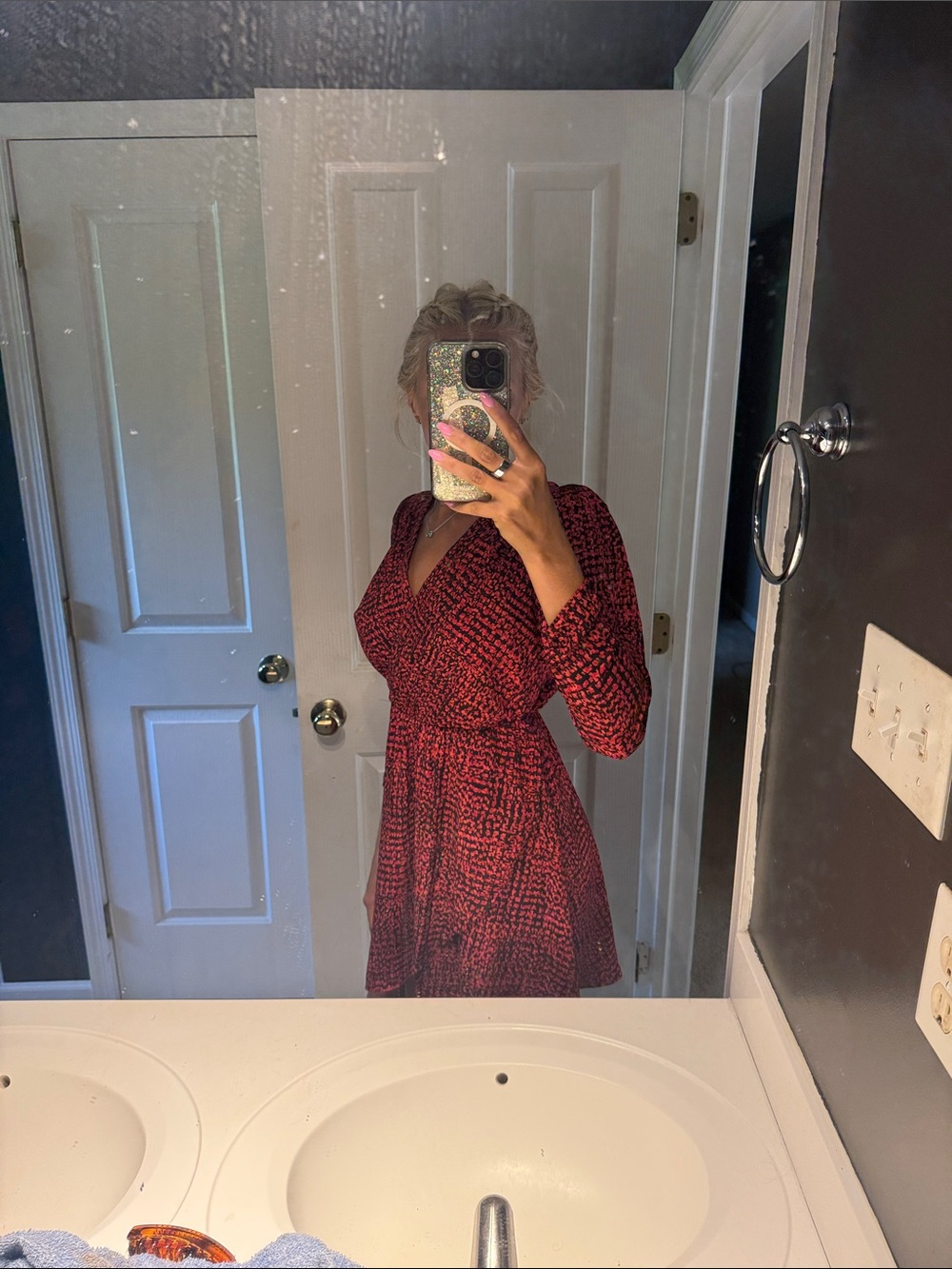 Red Patterned Wrap Dress - Picture 4 of 4